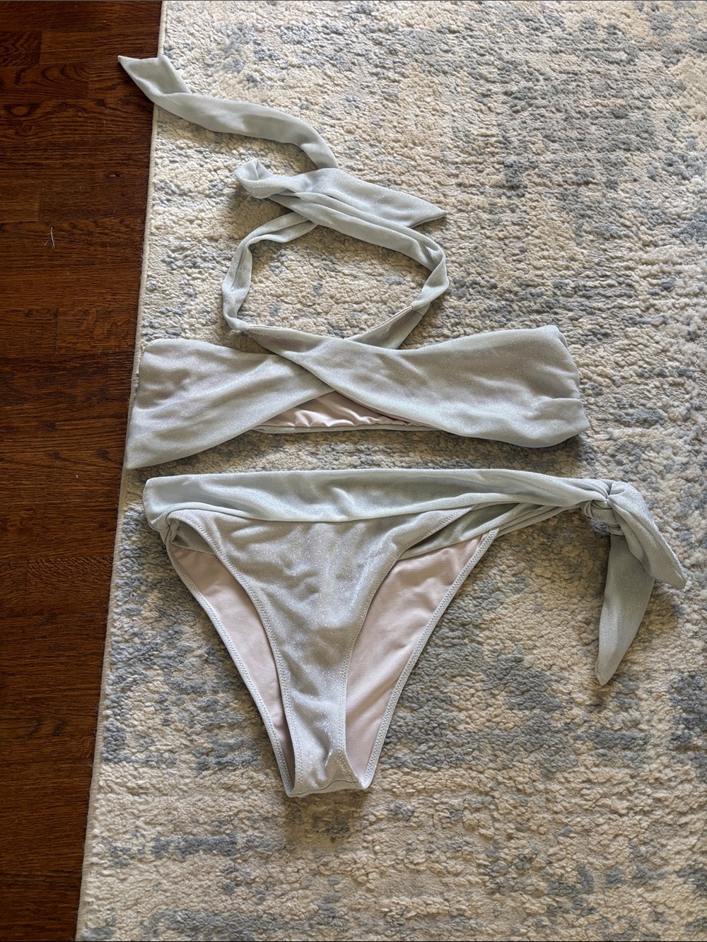 Ramy Brook Light Silver Shimmery Tie Bikini Set